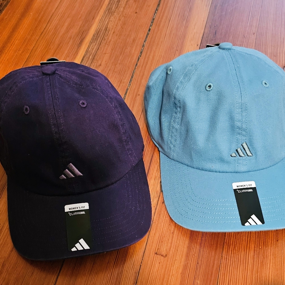 Lot Of Two Women's Adidas Climacool Baseball Caps, Purple And Turquoise, NWT